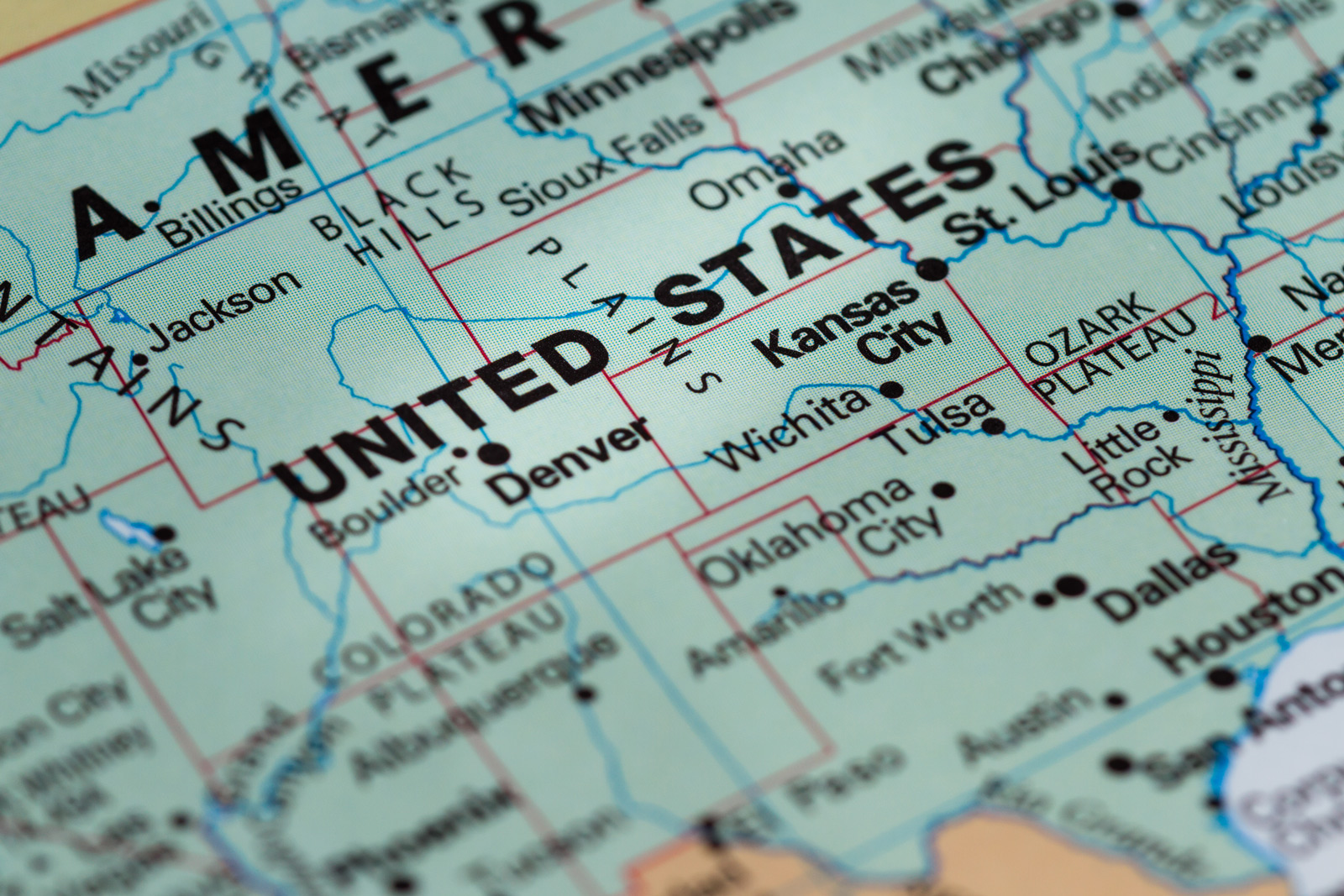 Map of the central United States highlighting the region served by Geer Structural Construction for structural steel erection projects.